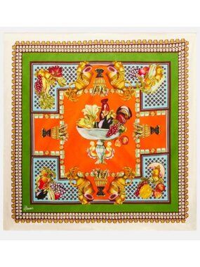 ALÉMAIS Rocco Printed Silk Scarf With Vibrant Floral & Fruit Design